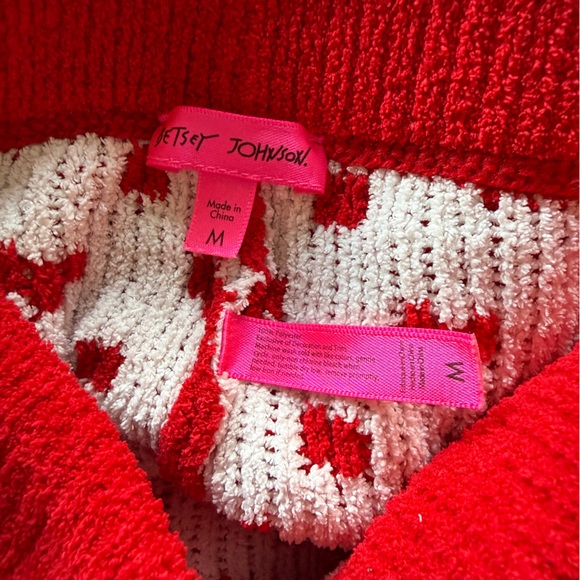 Betsey Johnson Heart Knit Shorts Red White Pajama Lounge M - Picture 3 of 3